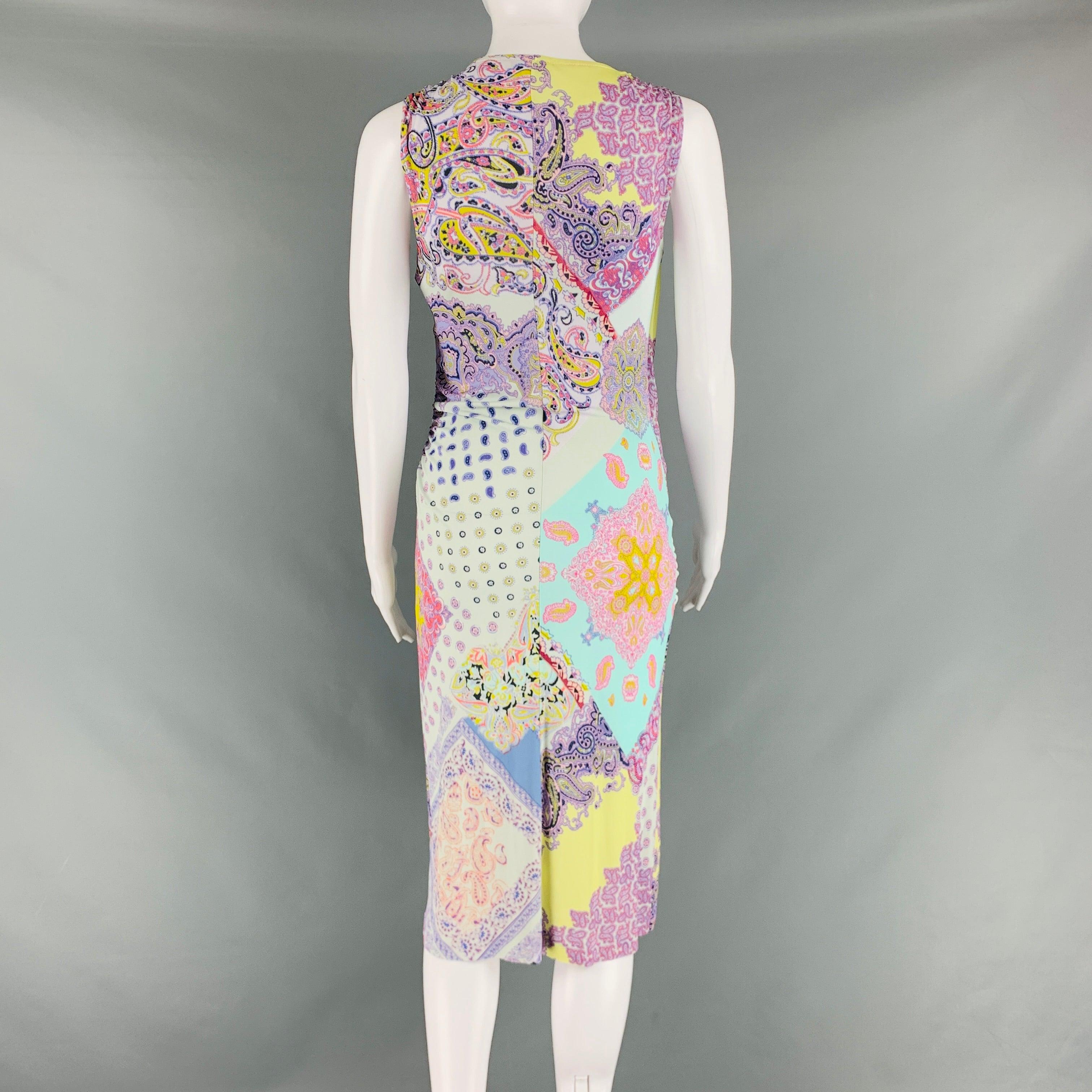 ETRO Size 6 Multi-Color Lilac Viscose Paisley Draped Dress In Excellent Condition For Sale In San Francisco, CA
