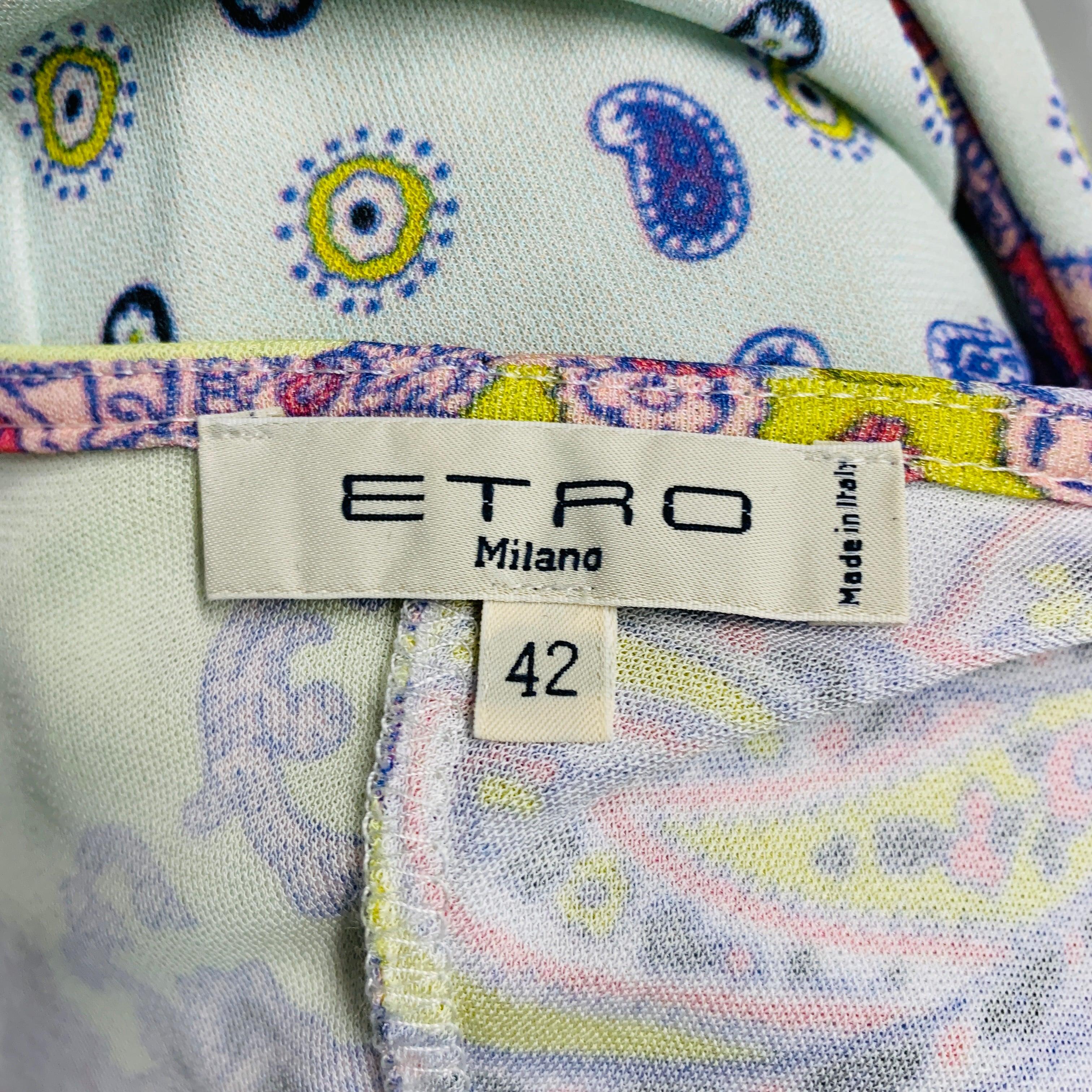 Women's ETRO Size 6 Multi-Color Lilac Viscose Paisley Draped Dress For Sale