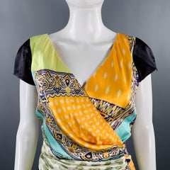 ETRO Size 6 Multi Color Silk Blend Mixed Patterns Cap Sleeves Dress