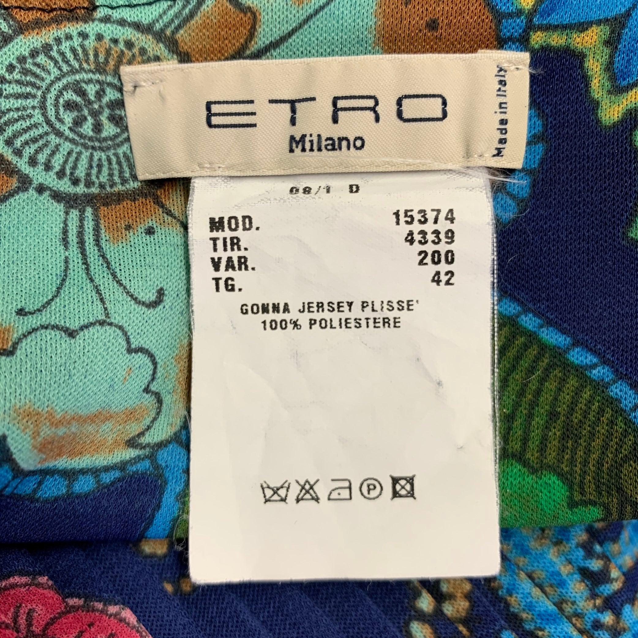 ETRO Größe 6 Marineblau Mehrfarbig Polyester Floral Plissee-Rock (Violett) im Angebot