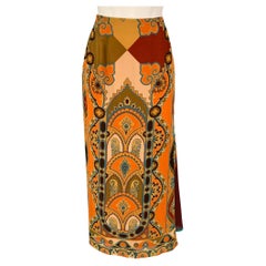 ETRO Size 6 Orange Multi-Color Silk Paisley Long Skirt