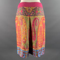 ETRO Größe 6 Rosa Blau Seide Baumwolle Paisley Knielanger Rock