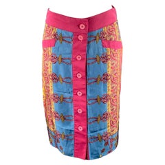 ETRO Größe 6 Rosa Blau Seide Baumwolle Paisley Knielanger Rock