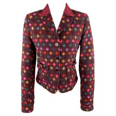 ETRO Size 6 PLum Multi-Color Print Wool Blend Knit Cropped Blazer