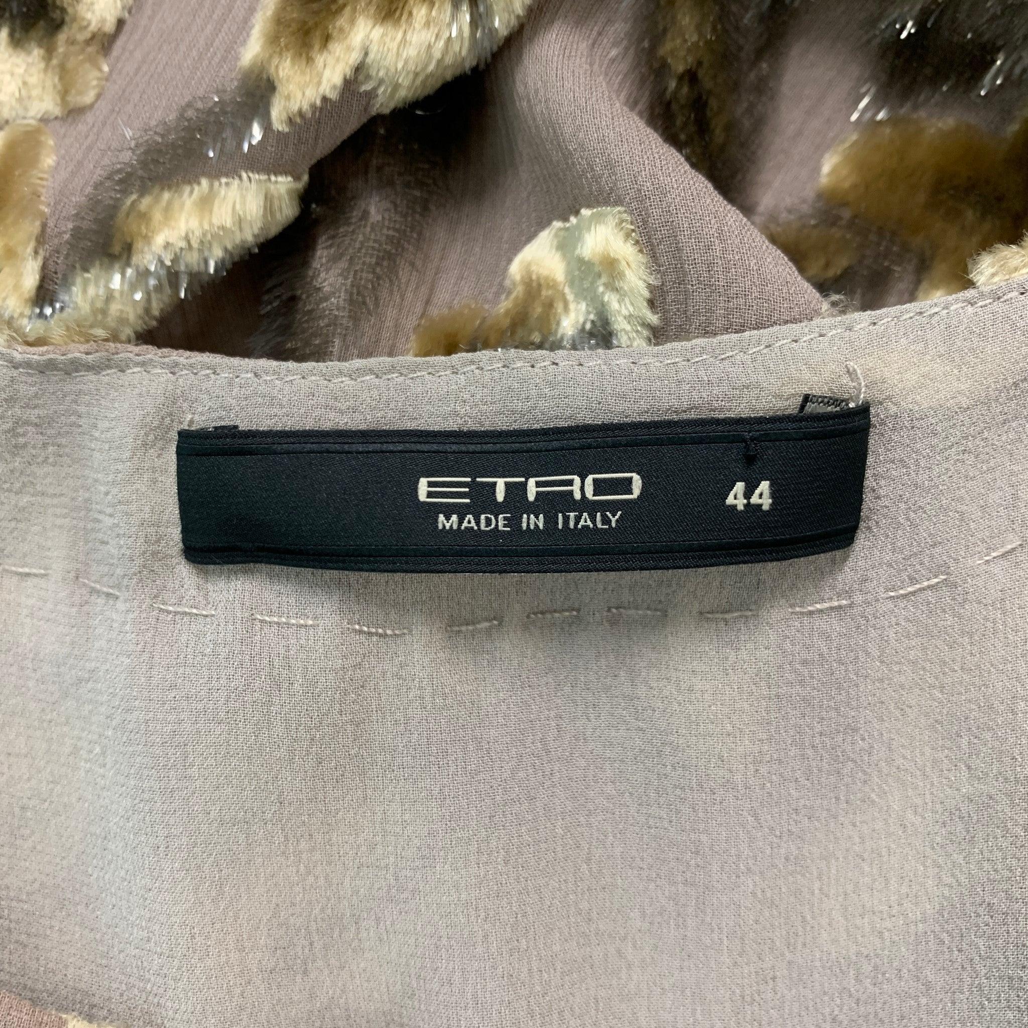 ETRO Size 8 Beige Taupe Viscose Blend Velvet Short Sleeve Dress Top For Sale 1