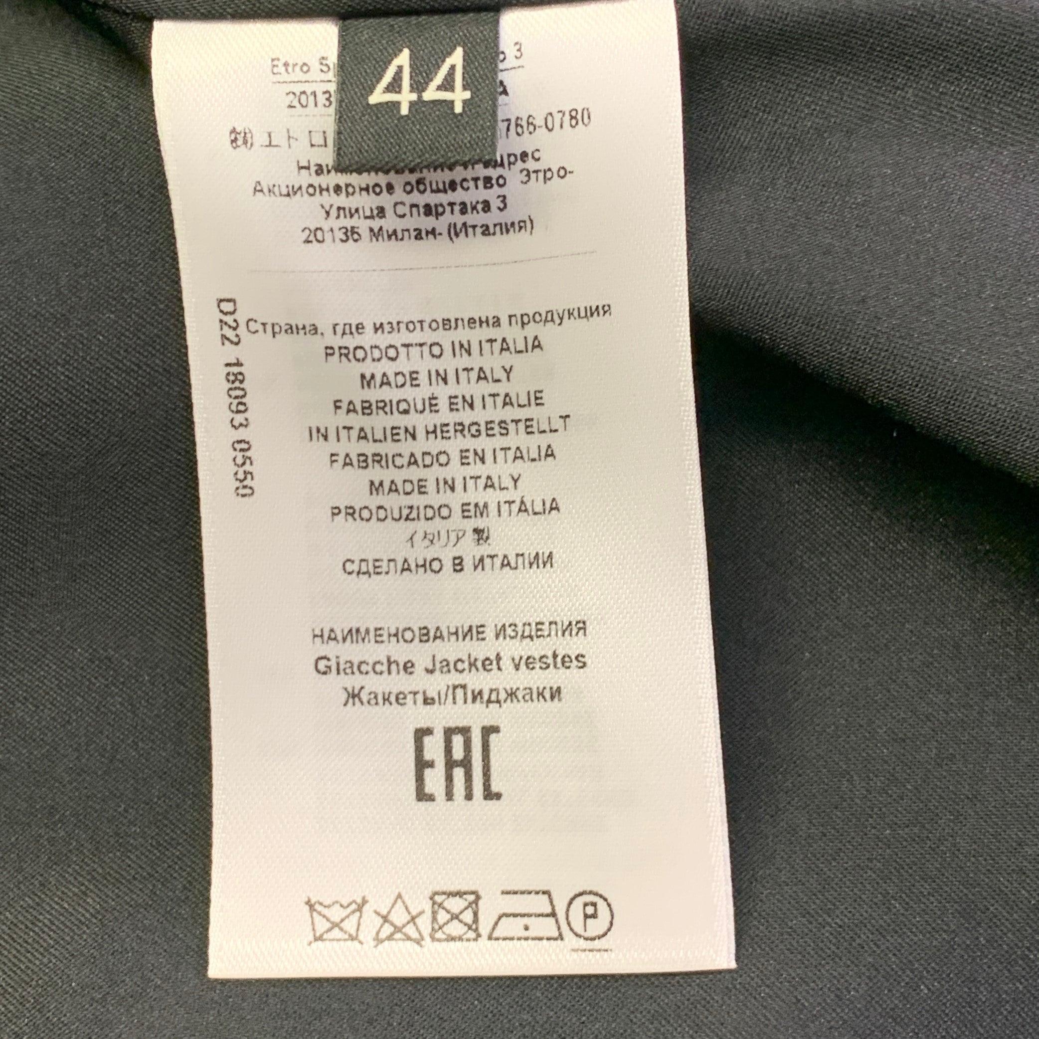 ETRO Größe 8 Schwarz Blau Metallisch Geometrisch Peak Revers Jacke Blazer im Angebot 5