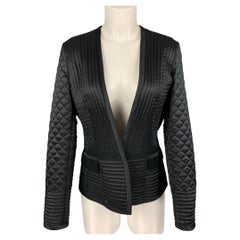 ETRO Size 8 Black Silk Quilted Collarless Jacket Blazer