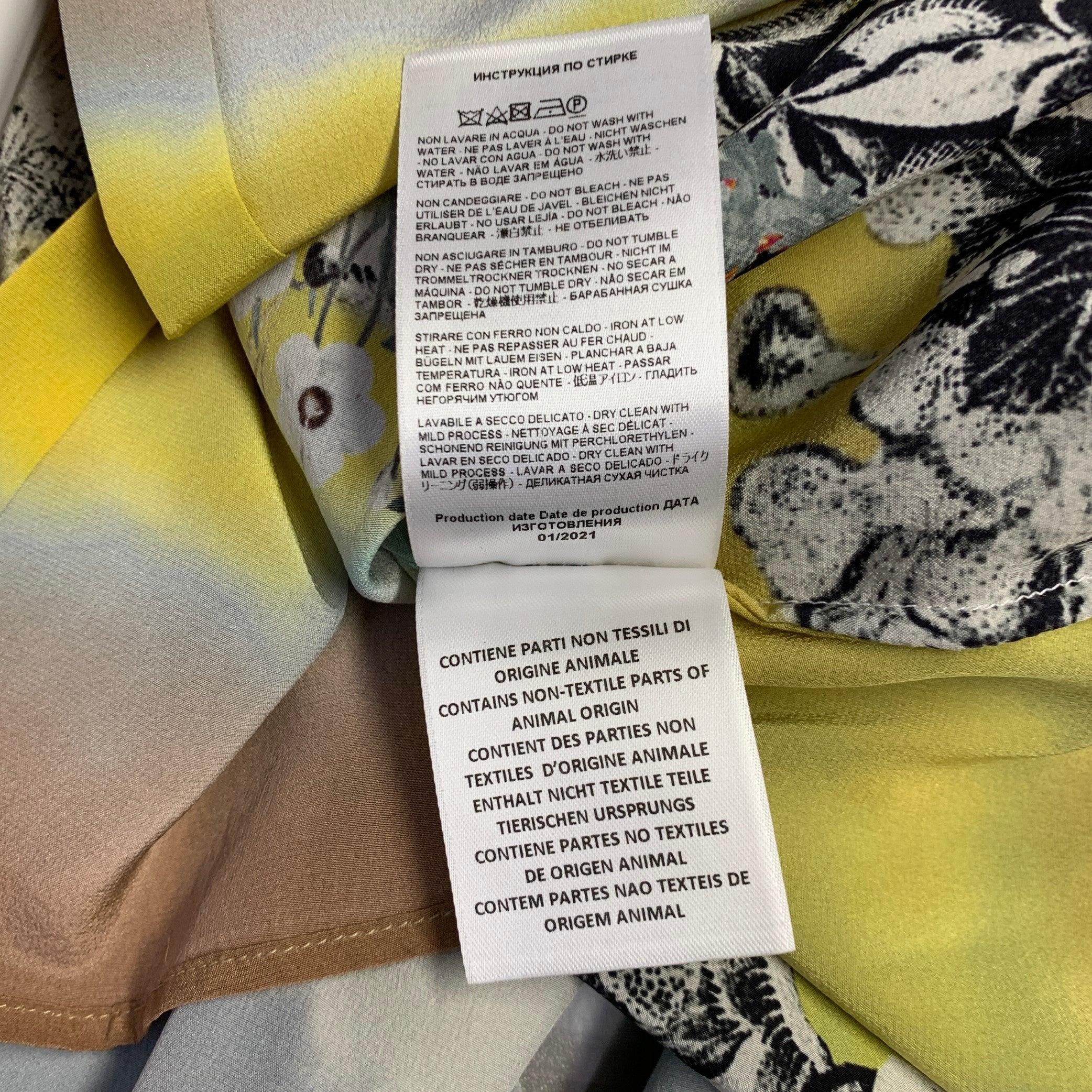 ETRO Größe 8 Blau Mehrfarbig Seide Vögel drucken Kontrast Trim Bluse im Angebot 2