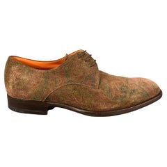 ETRO Size 8 Brown Burgundy Green Paisley Suede Lace Up Shoes