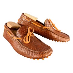 ETRO Size 8 Brown Cognac Embossed Leather Drivers Loafers