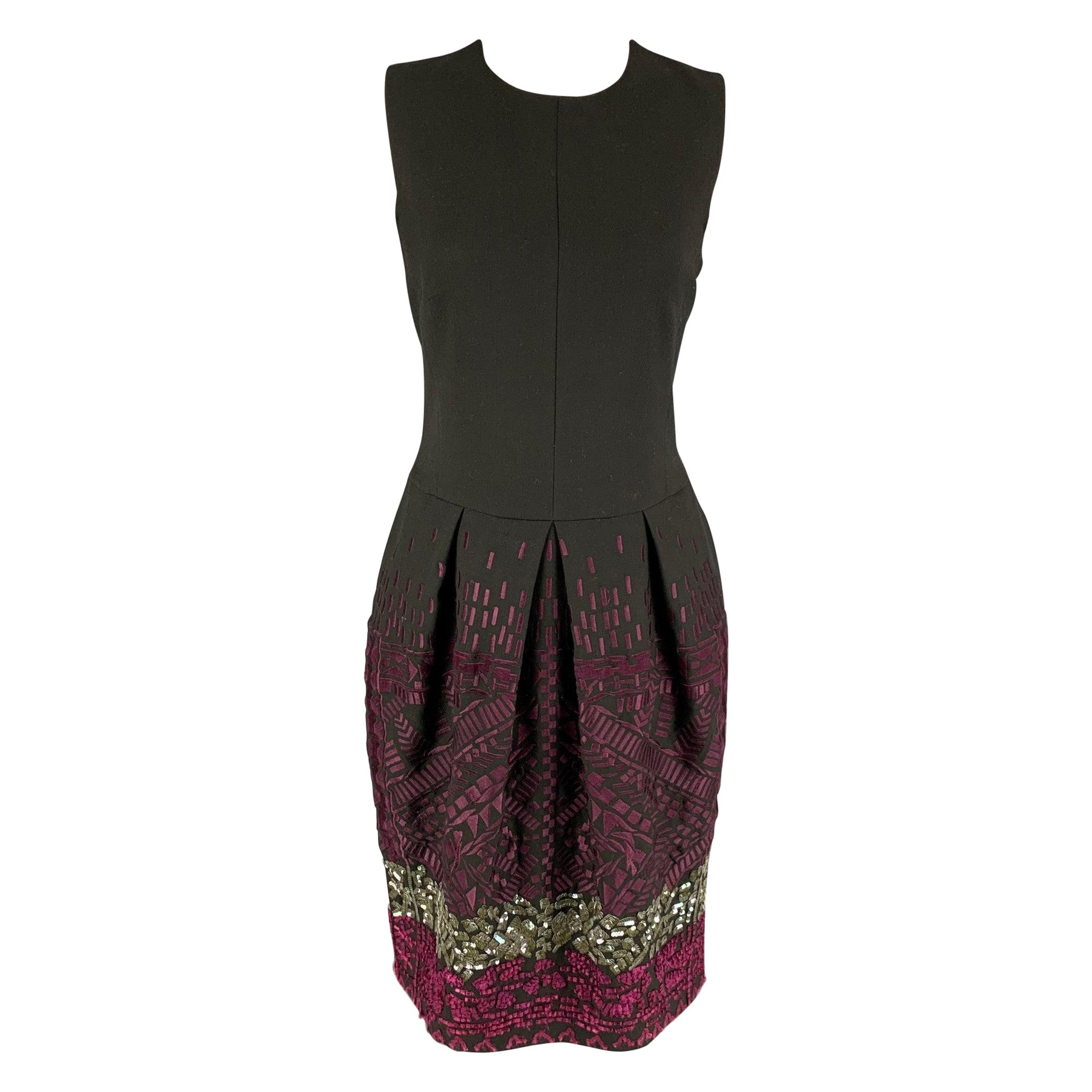 ETRO Größe 8 Anthrazitfarbenes besticktes Shiftkleid aus Wolle