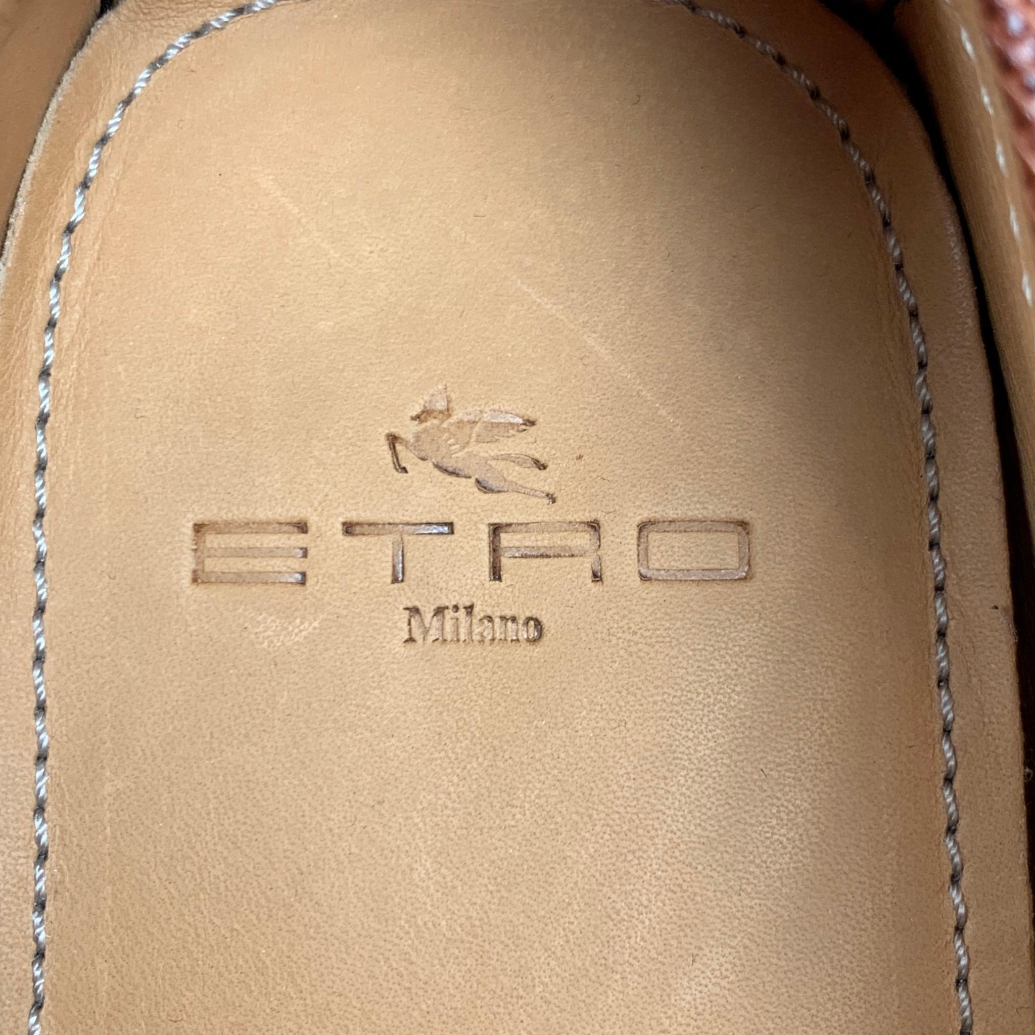 Men's ETRO Size 8 Cognac Embossed Leather Drivers Loafers
