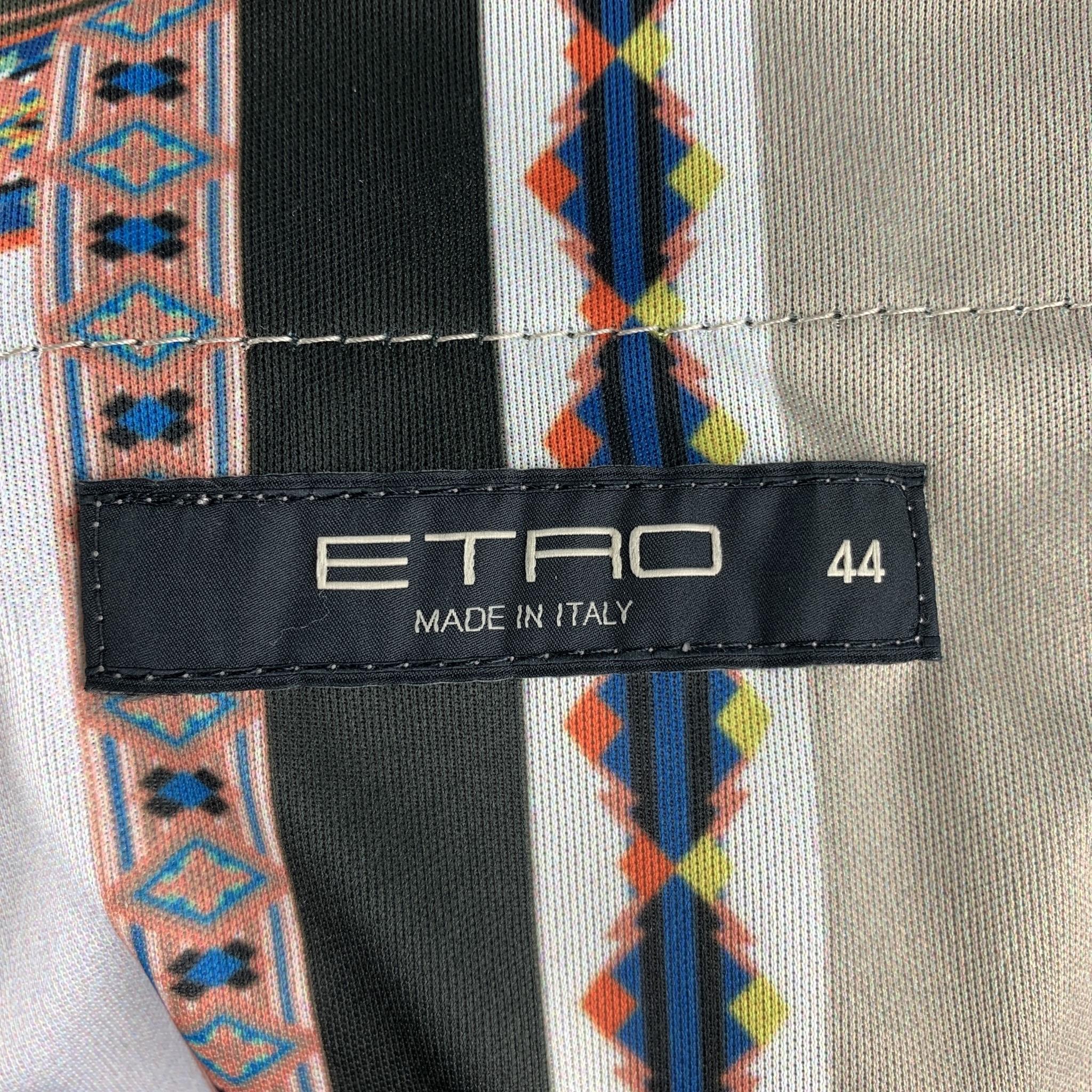 Women's ETRO Size 8 Dark Green Leather High Collar Hidden Placket Jacket
