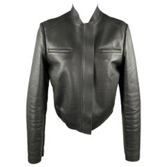 ETRO Size 8 Dark Green Leather High Collar Hidden Placket Jacket