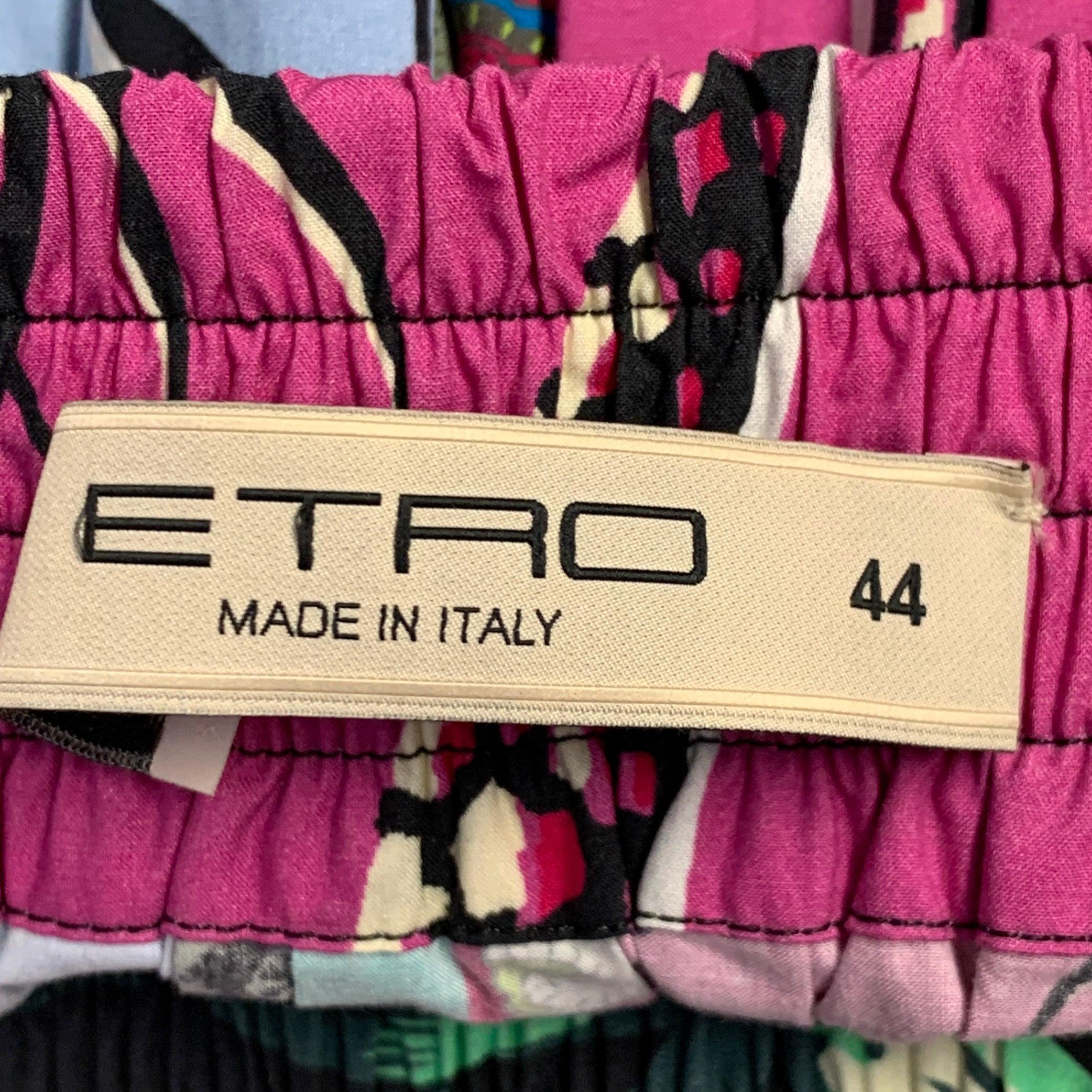 Pink ETRO Size 8 Multi-Color Cotton Mixed Florals Elastic Waistband Midi Skirt For Sale