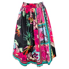 ETRO Size 8 Multi-Color Cotton Mixed Florals Elastic Waistband Midi Skirt