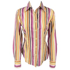 ETRO Size 8 Multi-Color Poplin Stripe Cotton Button Up Blouse