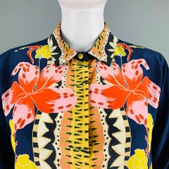 ETRO Size 8 Navy Multi-Color Silk Floral Long Dress Top