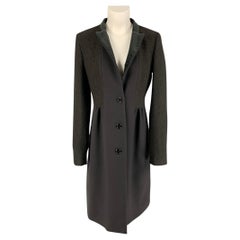 ETRO Size 8 Olive Charcoal Wool Blend Buttoned Coat