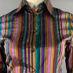 ETRO Size 8 Purple Rust Silk Stripe Pointed Collar Shirt