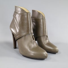 ETRO Size 9 Olive Taupe Green Leather Harness Platform Booties