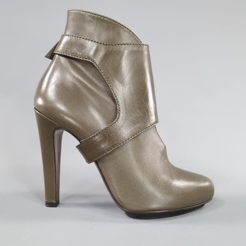 ETRO Size 9 Olive Taupe Green Leather Harness Platform Booties In Excellent Condition For Sale In San Francisco, CA