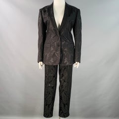 ETRO Size L Black Brocade Jacquard Flat Front Notch Lapel Pantsuit