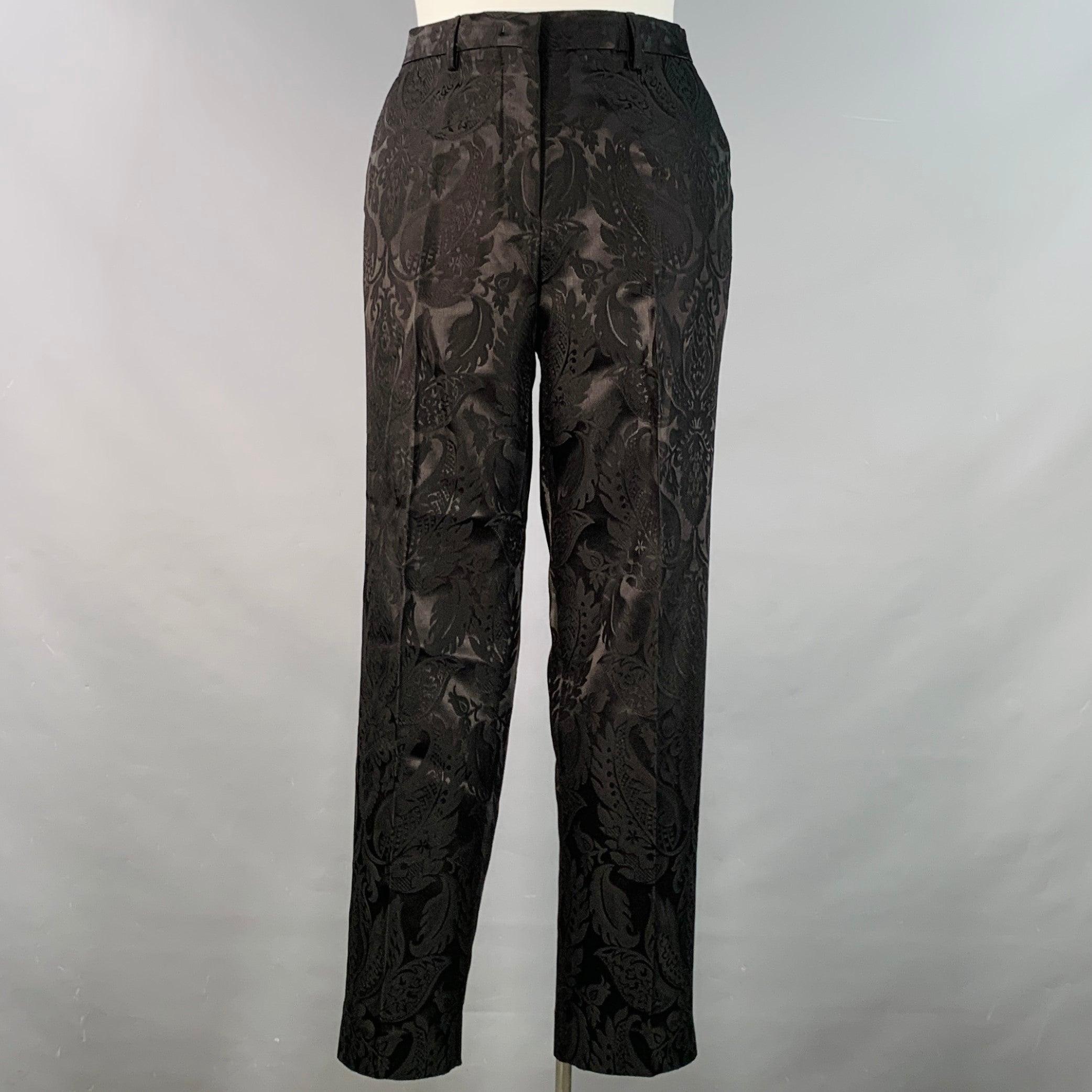 ETRO Größe L Schwarzer Brokat-Jacquard Hosenanzug mit flacher Front und Revers im Angebot 1