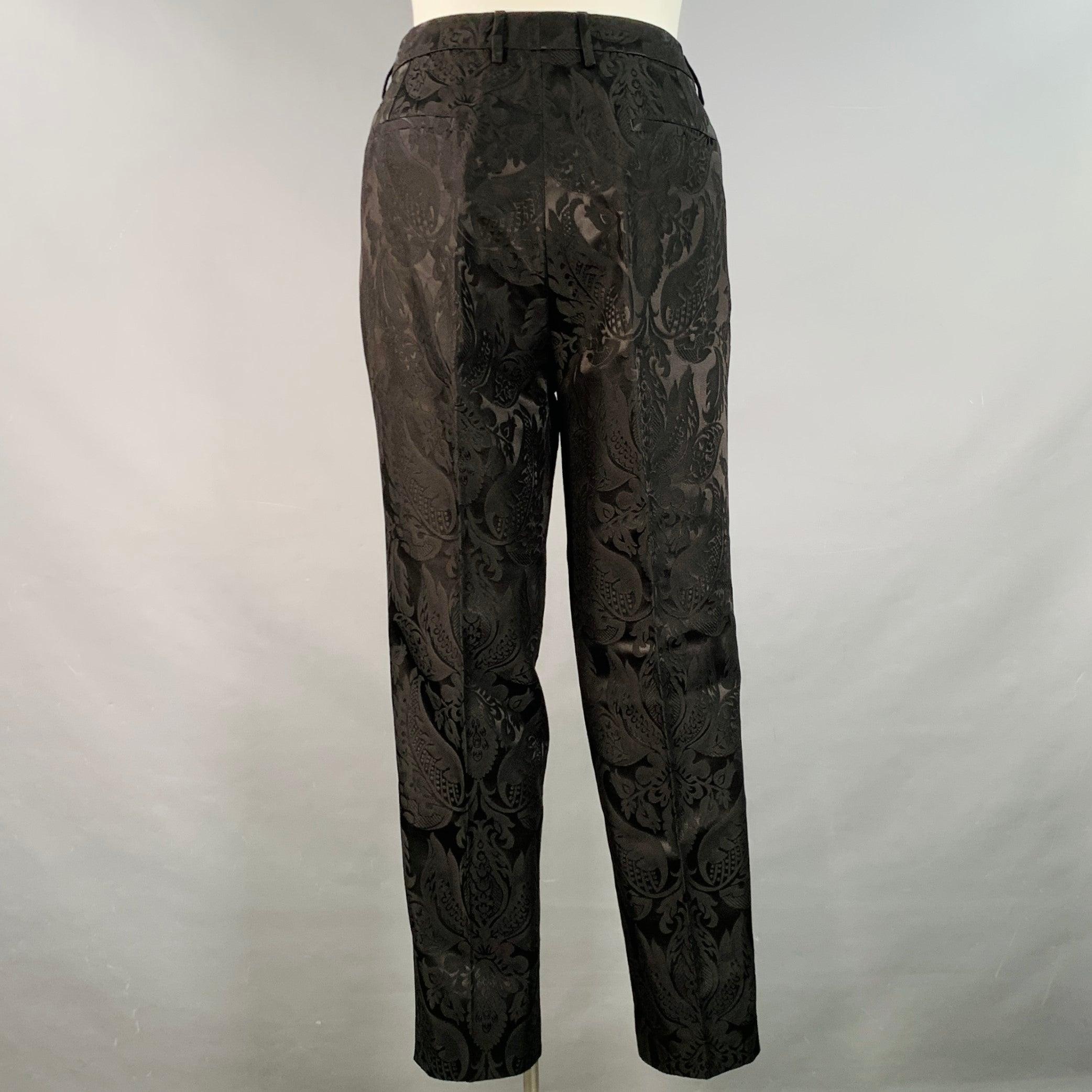 ETRO Größe L Schwarzer Brokat-Jacquard Hosenanzug mit flacher Front und Revers im Angebot 2