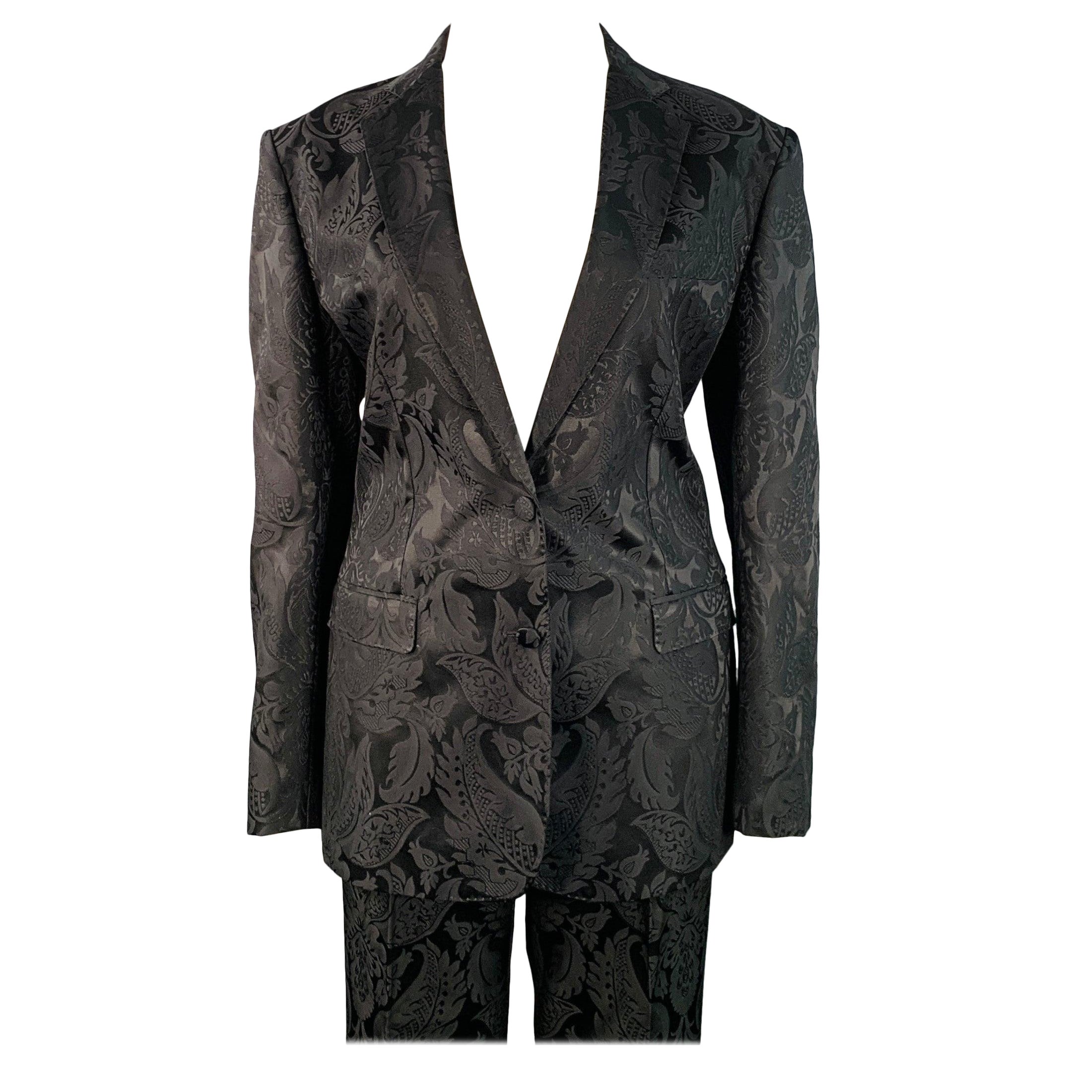 ETRO Taglia L Nero Broccato Jacquard Piatto davanti con risvolto a tacca Pantsuit