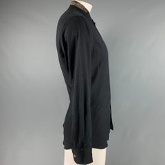 ETRO Talla L Negro Marrón Lunares Lana Sin Cuello Camisa Manga Larga