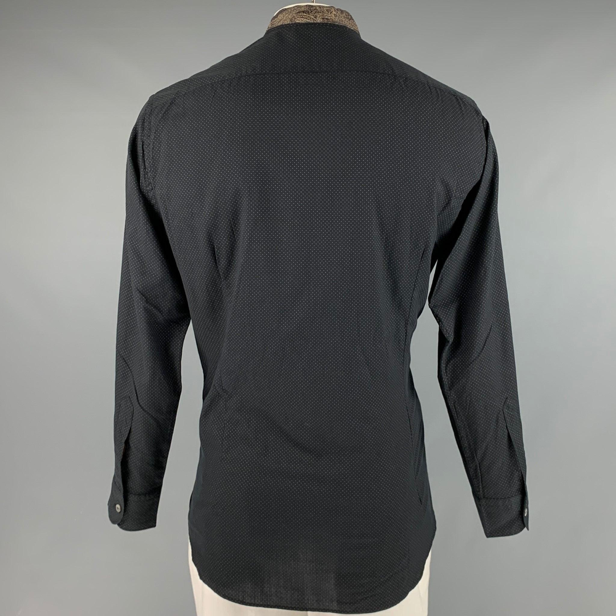 ETRO Size L Black Brown Dots Wool Collarless Long Sleeve Shirt In Excellent Condition For Sale In San Francisco, CA