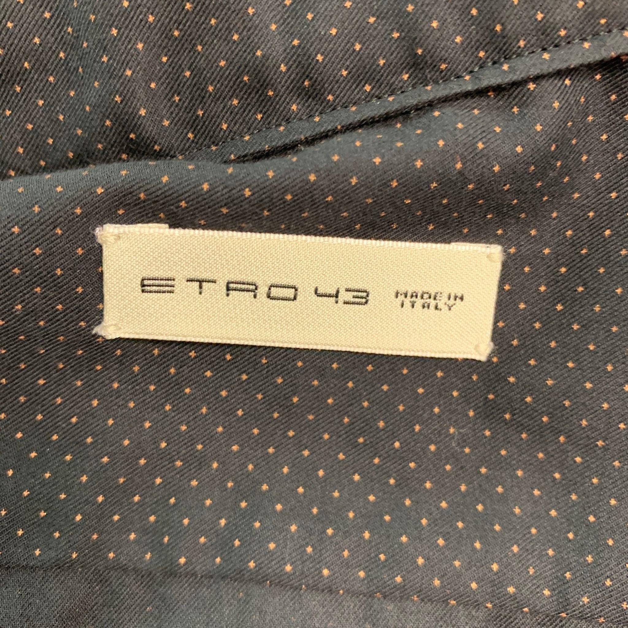 ETRO Size L Black Brown Dots Wool Collarless Long Sleeve Shirt For Sale 1
