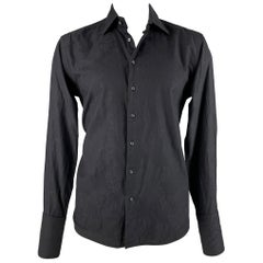 Etro Taglia L Camicia a maniche lunghe in cotone Paisley nero con polsini alla francese