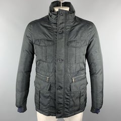 ETRO Size L Black Paisley Print Polyester Down Filled Detachable Hood Jacket