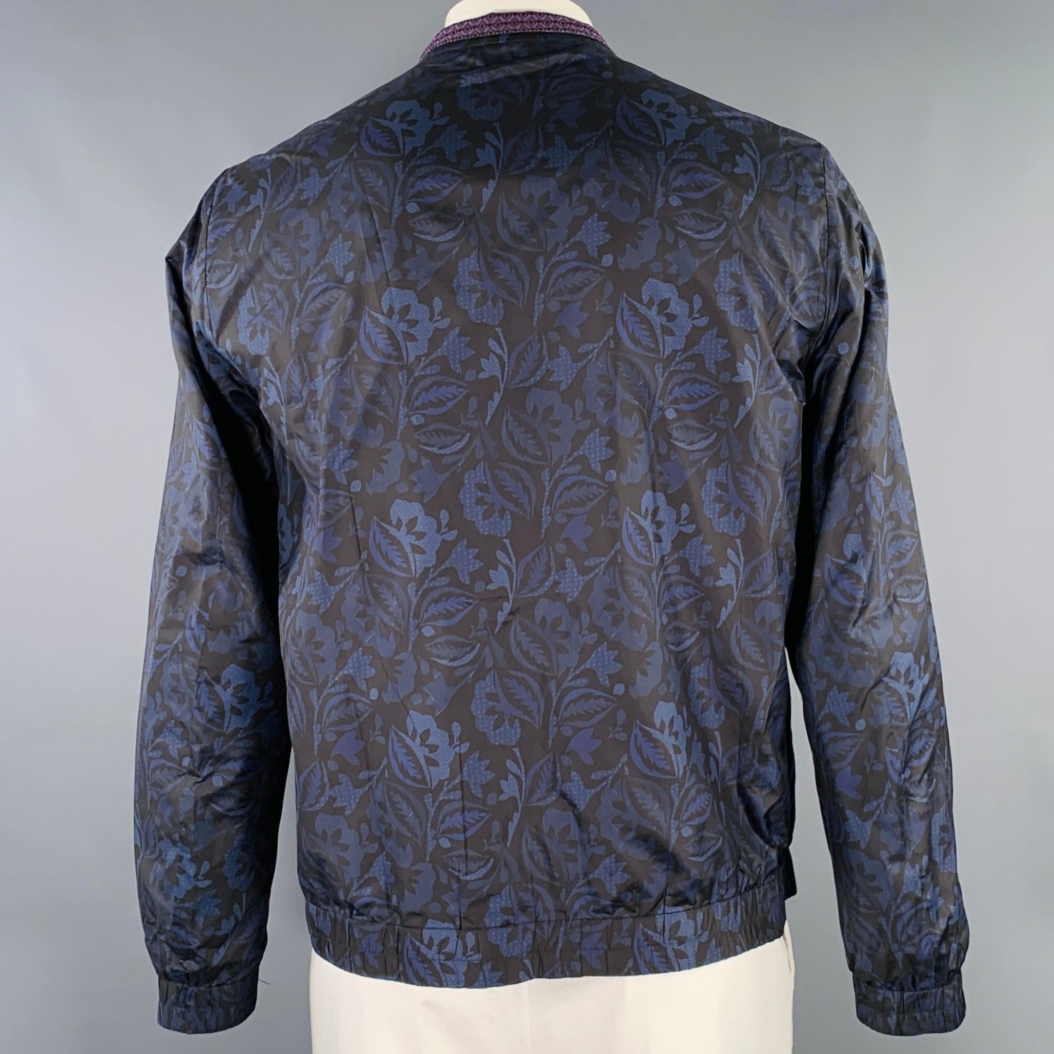 ETRO Size L Blue Black Multi Color Polyester Reversible Jacket Excellent état - En vente à San Francisco, CA