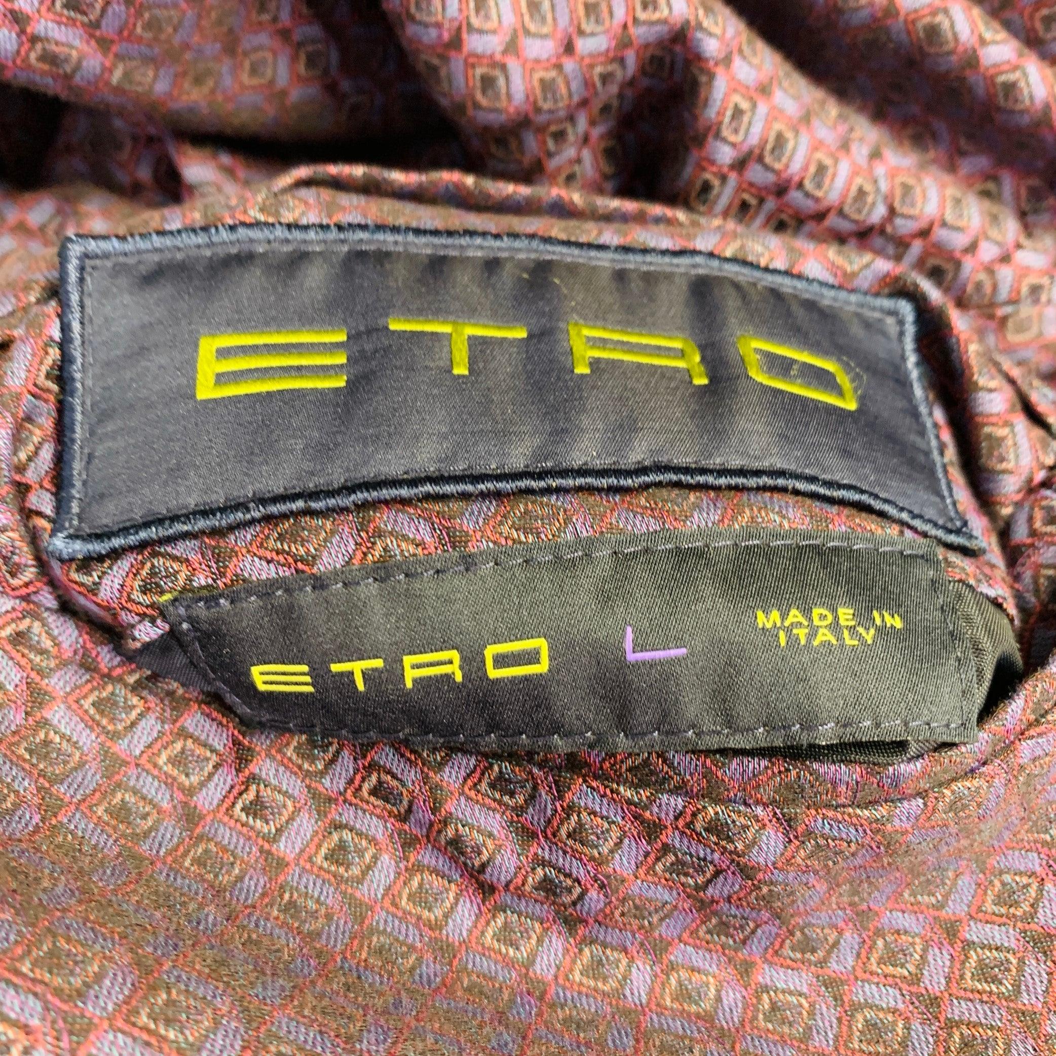ETRO Size L Blue Black Multi Color Polyester Reversible Jacket Pour hommes en vente