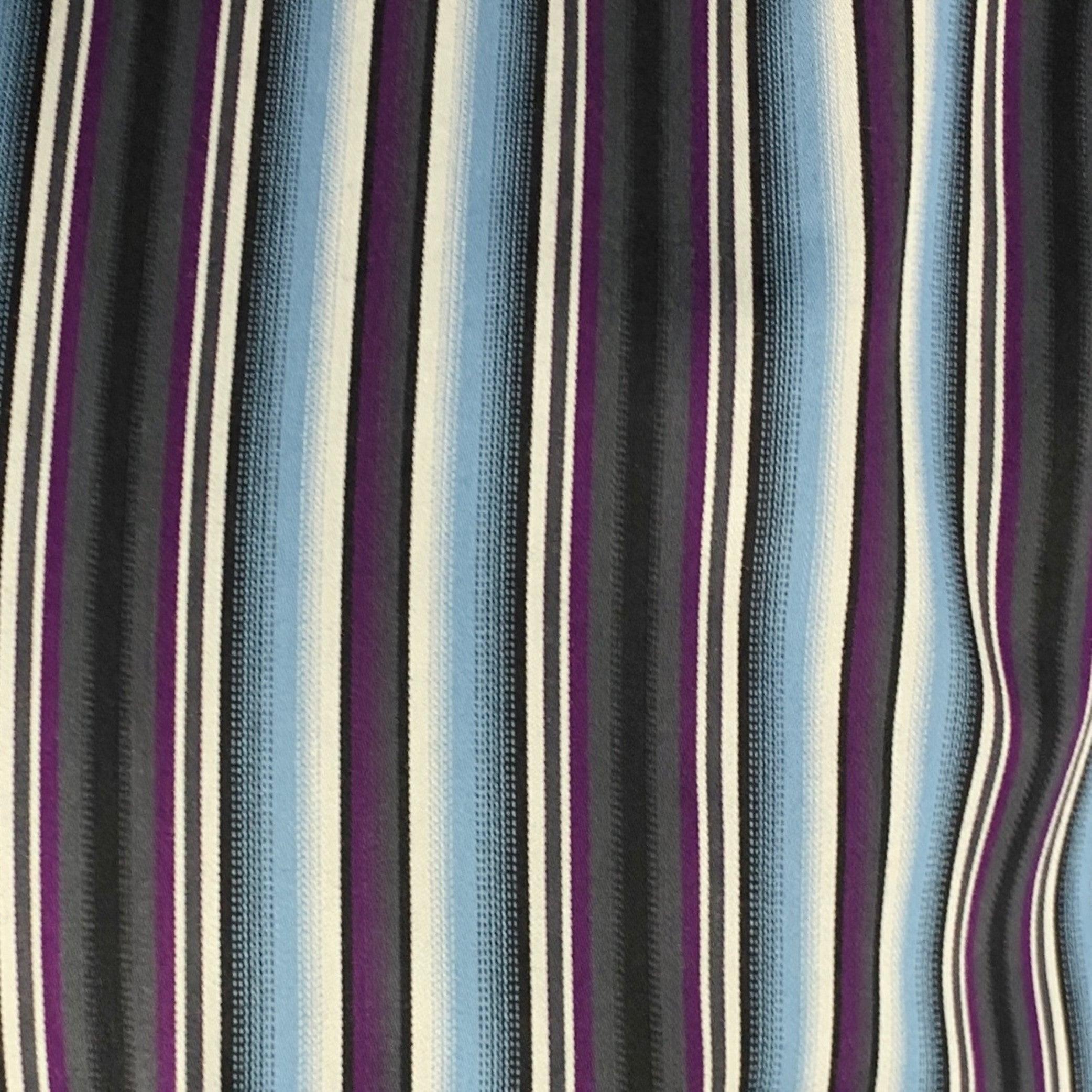 ETRO long sleeve shirt in a blue and purple cotton fabric featuring a vertical stripe pattern, spread collar, and button closure. Made in Italy.Excellent Pre-Owned Condition. 

Marked:   43 

Measurements: 
 
Shoulder: 17.5 inches Chest: 43 inches