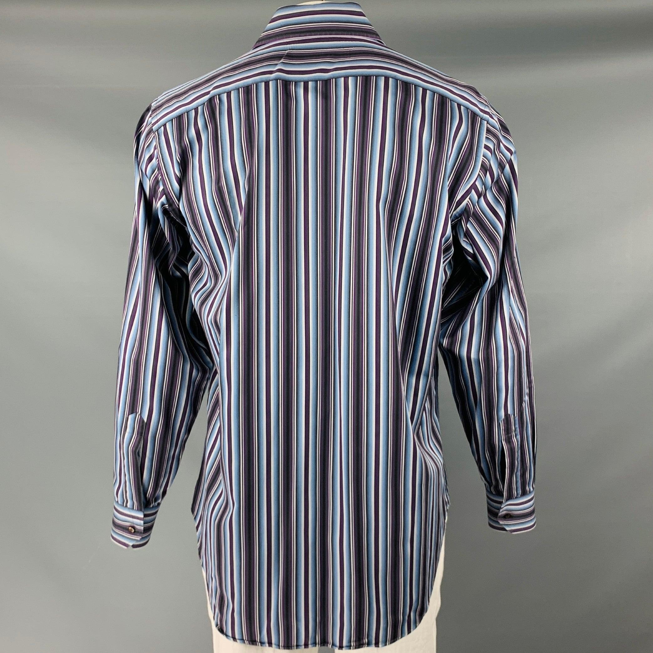 ETRO Size L Blue Purple Stripe Cotton Button Up Long Sleeve Shirt In Excellent Condition In San Francisco, CA