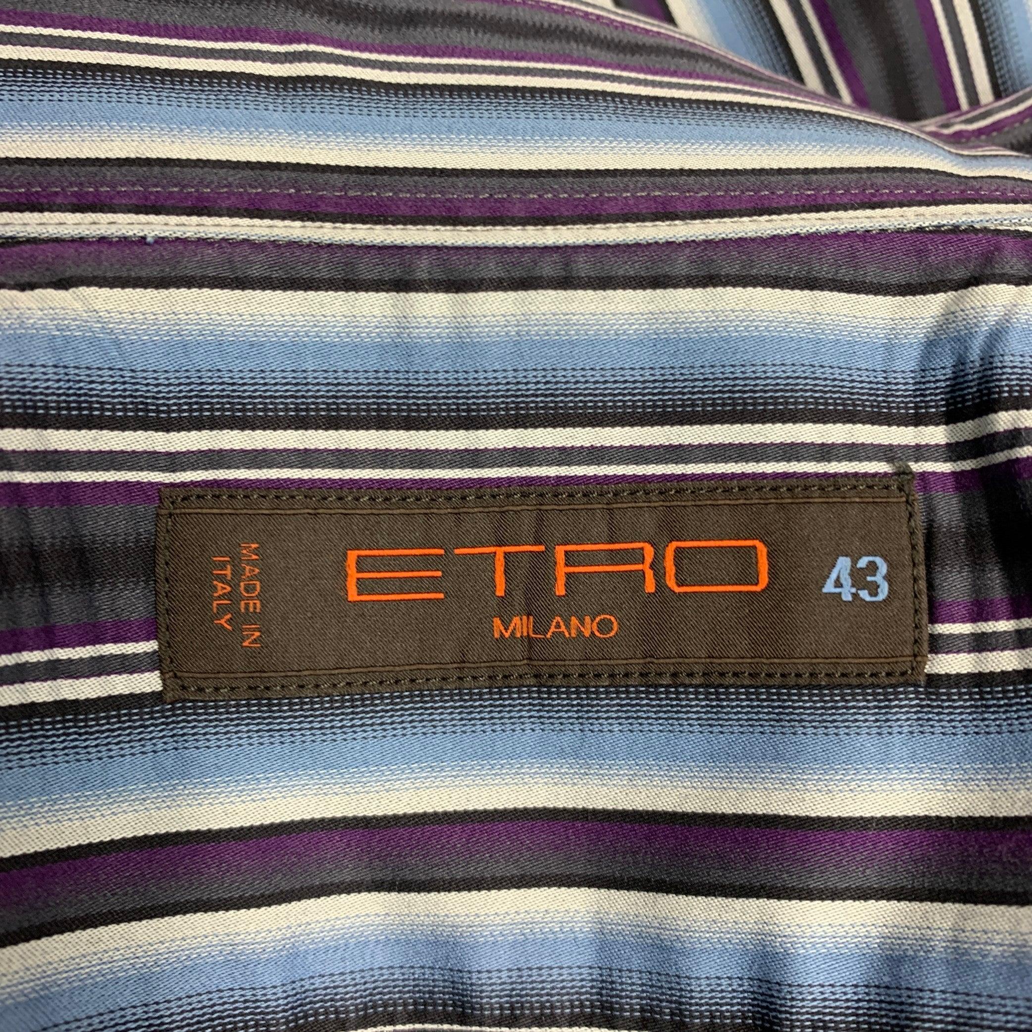 Men's ETRO Size L Blue Purple Stripe Cotton Button Up Long Sleeve Shirt