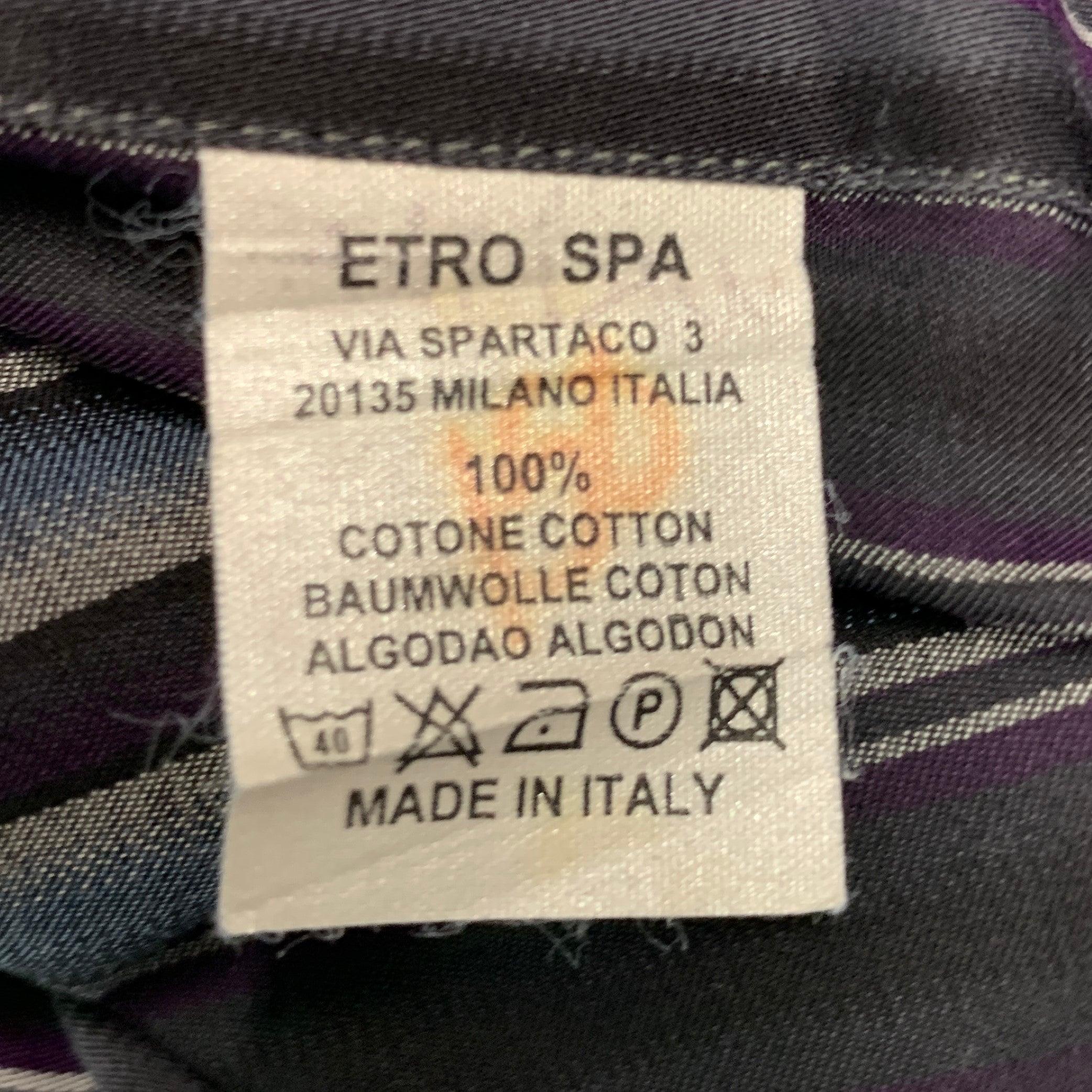 ETRO Size L Blue Purple Stripe Cotton Button Up Long Sleeve Shirt 1