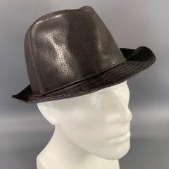 ETRO Size L Brown Grey Plaid Leather Hat