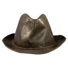 ETRO Size L Brown Grey Plaid Leather Hat