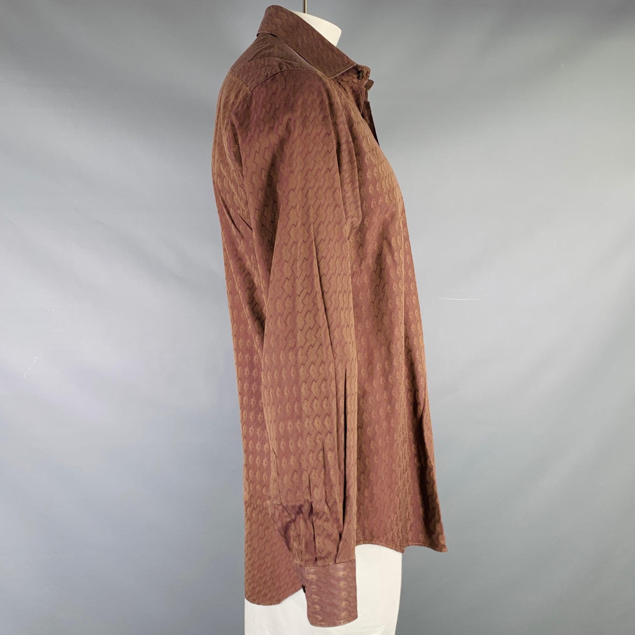 ETRO Größe L Brown Purple Geometric Cotton Button Up Long Sleeve Shirt (Braun) im Angebot