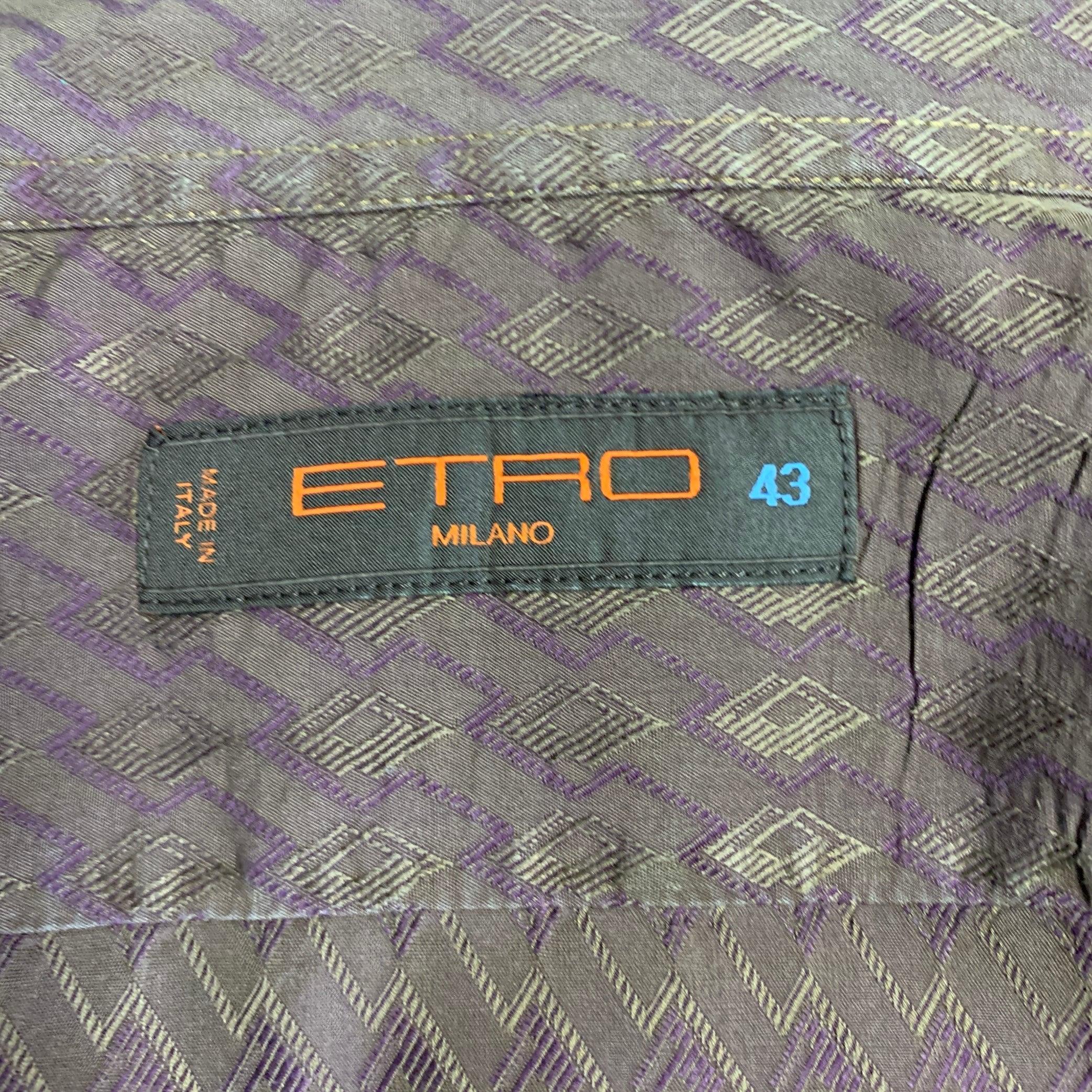 ETRO Größe L Brown Purple Geometric Cotton Button Up Long Sleeve Shirt Herren im Angebot