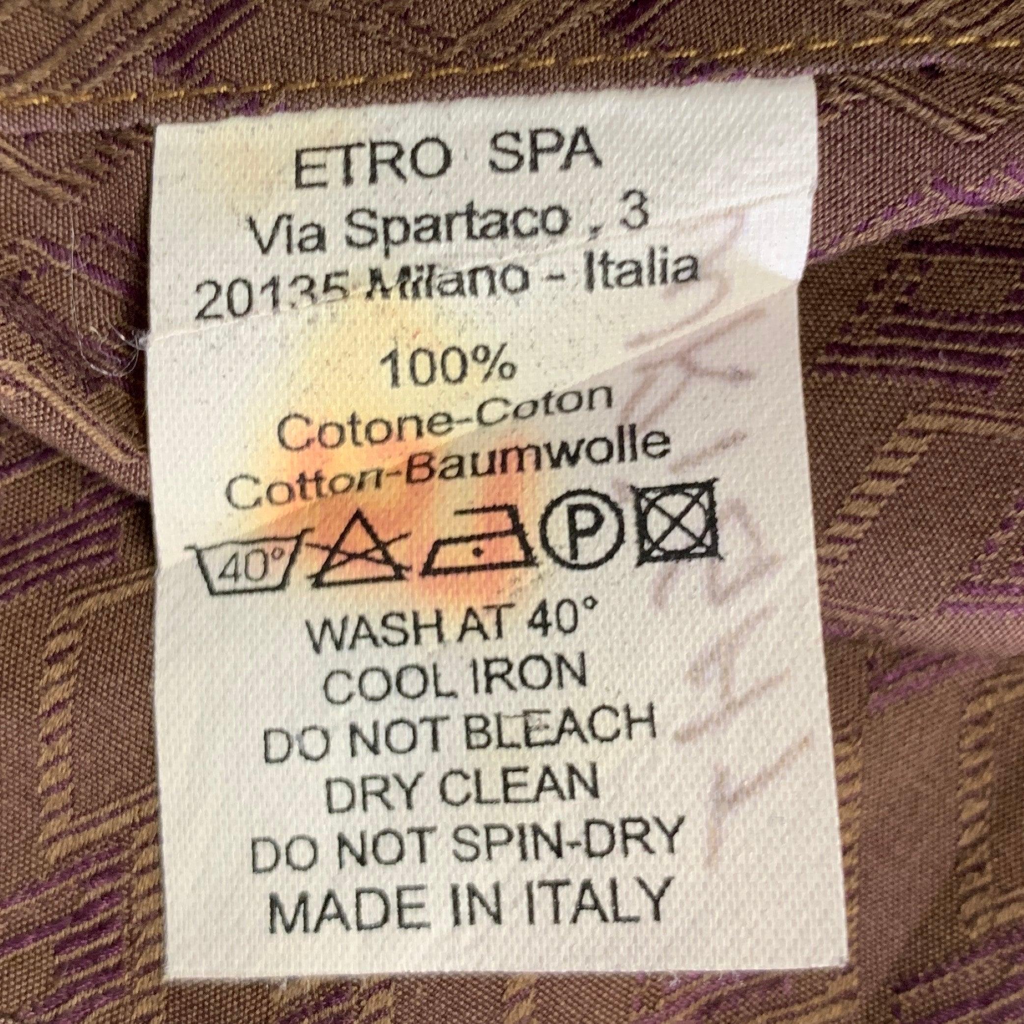 ETRO Taglia L Marrone Viola Geometrico Cotone Button Up Camicia a Manica Lunga in vendita 2