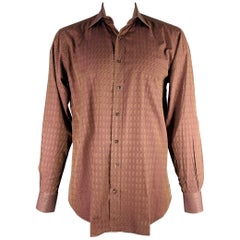 ETRO Size L Brown Purple Geometric Cotton Button Up Long Sleeve Shirt (Chemise à manches longues avec boutons en coton)