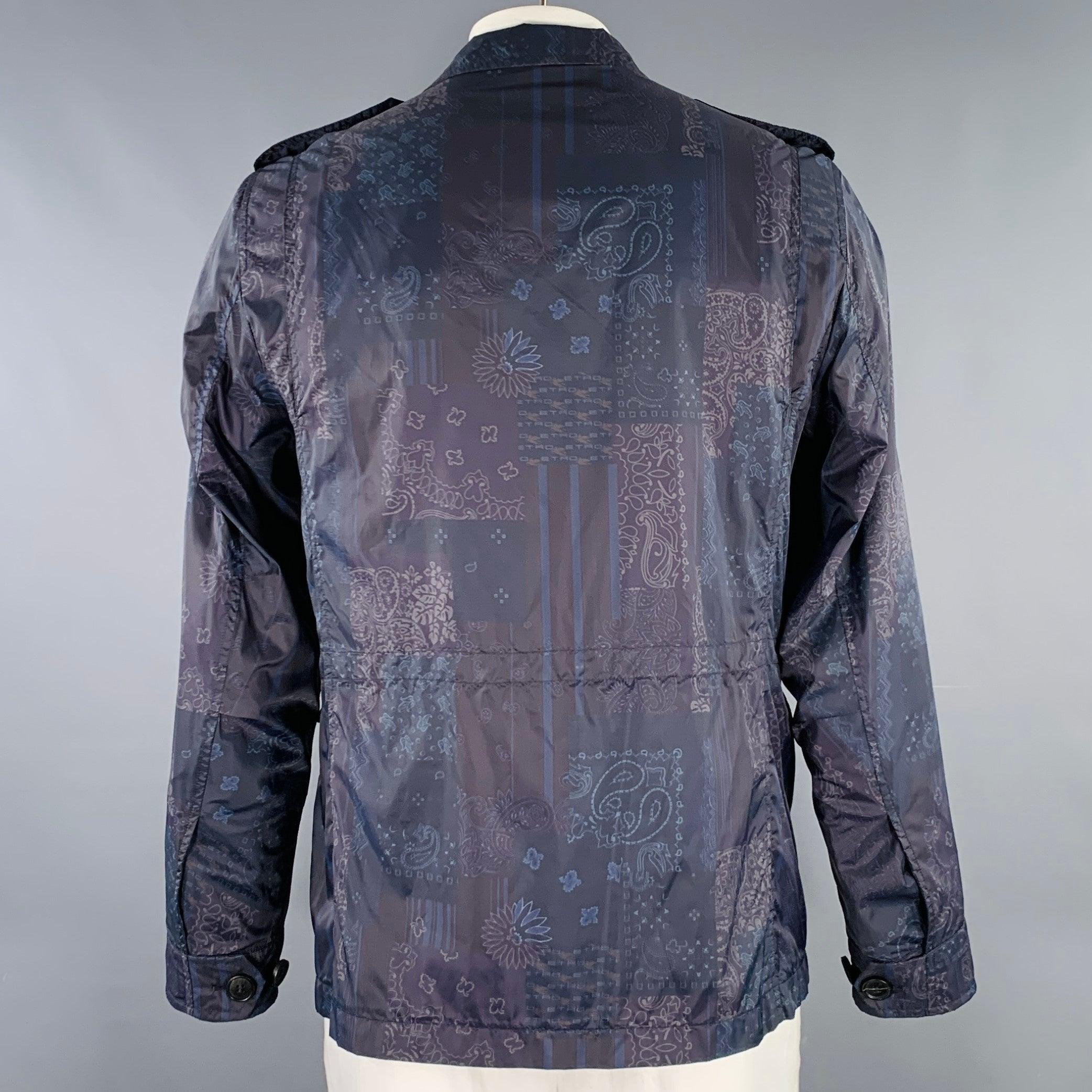 Men's ETRO Size L Caxapa Black Navy Paisley Polyamide Buttoned Pockets Jacket