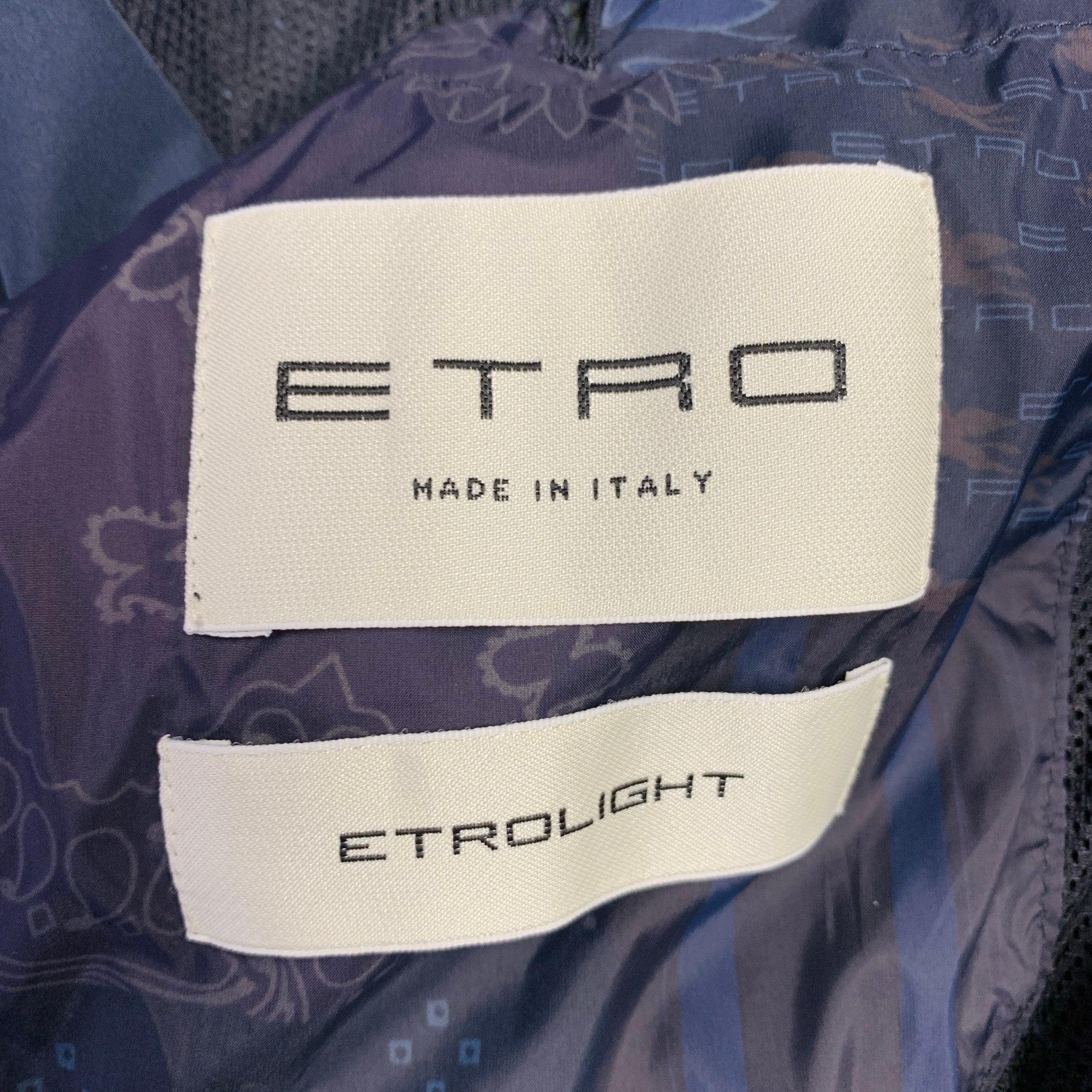 ETRO Size L Caxapa Black Navy Paisley Polyamide Buttoned Pockets Jacket 1