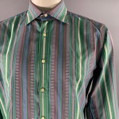 ETRO Talla L Camisa de Manga Larga de Algodón de Rayas Mixtas Verde